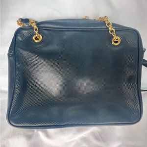 Bottega Veneta blue gold chain purse.